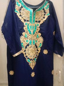 Embroidered Navy Blue Kurta and firoji shrara