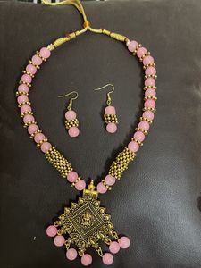 Elegant Pink Stone Necklace & Earring Set