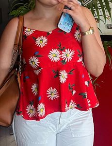 Red Daisy Print Mini Dress