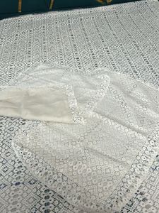 white lace crochet Bedsheet with pillow covers