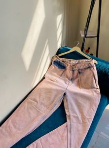 Pink Wide Leg Cargo Jeans