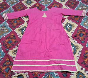 Embroidered Pink Kurta with Beige Bottoms