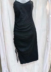 I. Black Ruched Spaghetti Strap Dress