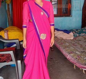 Beautiful Pink Saree with Blue Border