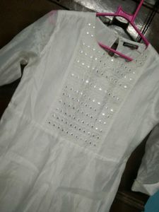 White Mirror Work Kurta