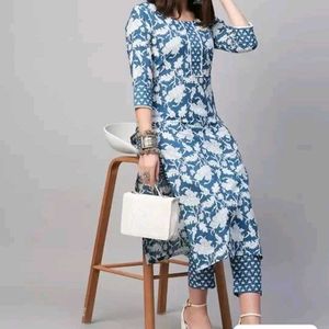 Blue Floral Kurta Set for Women pure cotton new