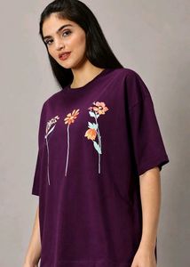 Floral Print Drop-Shoulder Pure Cotton Ove