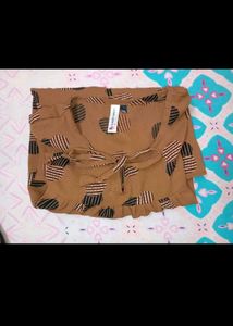 Brown Printed Tie Neck Top