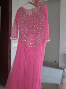 Pink Gown with mirror work