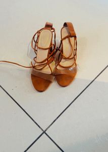 Brown Lace-Up Heeled Sandals