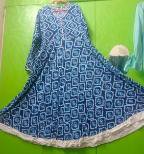 Blue Geometric Print Anarkali Kurta