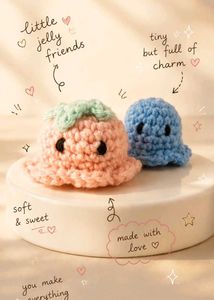 Cute Crochet Strawberry & Blue Animal Charms