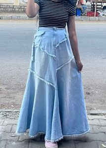 Y2K Ripped Denim Maxi Skirt