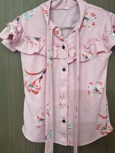 Cute Pink Floral Ruffle Top
