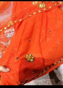 Elegant Orange Sequined Saree