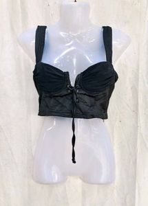 2168. Black Corset Lace-Up Crop Top