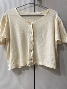 Cream Cropped Button-Up Top