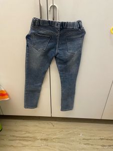 Blue Washed Denim Jeans with Drawstring