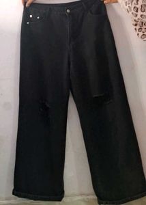Black Ripped Wide Leg Jeans