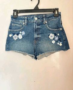 Embroidered Denim Shorts