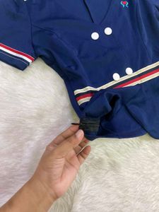 Chic Navy Double-Breasted Crop Top