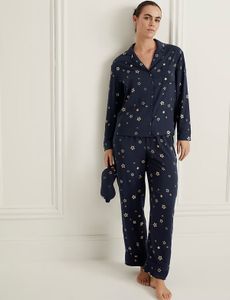 M&amp;S Navy Star Print Pajama Top
