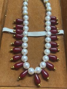 Elegant Pearl and Maroon sujni Necklace Set