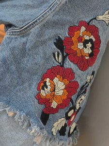 ZARA Embroidered Distressed Denim Jacket