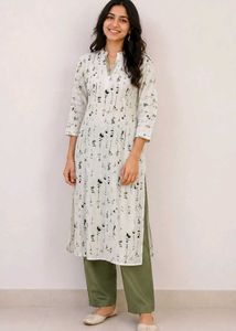 White Printed Long Kurta