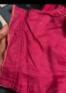 Designer Pink Blouse with Gold Print and necklace