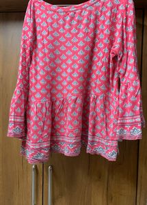 Cute Pink Printed Bell Sleeve Top