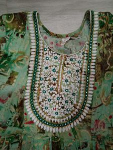 Green Printed Anarkali Kurta
