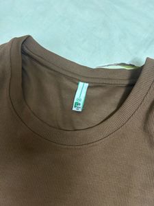 Brown Ribbed Cropped Top