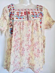 Boho Embroidered Floral Blouse Size M-L 36"-38"