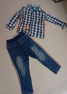 Boys Plaid Shirt &amp; Jeans Set