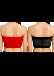 Comfortable Red &amp; Black Bandeau Bra Set