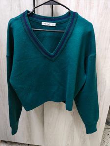 Green V-Neck Pullover Sweater