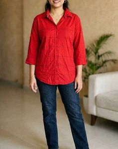 Red Plaid Button-Down Shirt