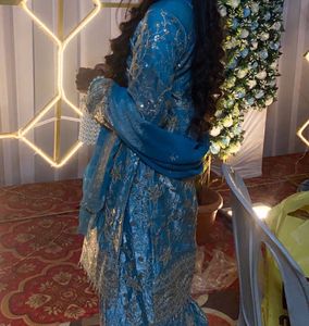 Sky Blue Embroidered Sharara Suit