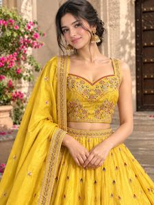 Stunning Yellow Embroidered Lehenga Set