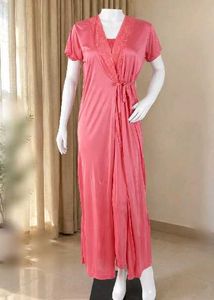 Vintage Coral Robe with Lace Trim