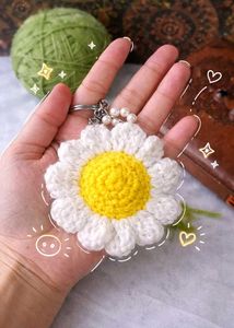 Handmade Crochet Daisy Keychain