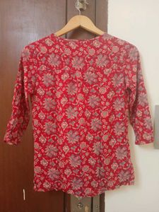 Cute Red Floral Print Top, Size-S