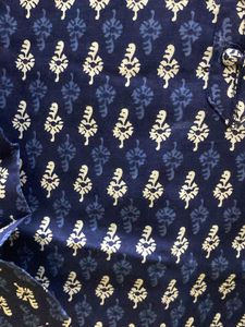 Blue Printed Cotton short Kurta