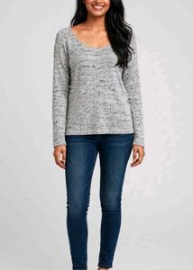 Cozy Grey Marled Long Sleeve Top