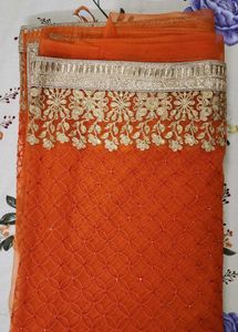 Orange Embroidered Saree
