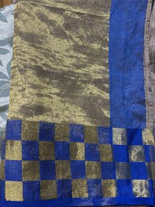 trendy blue check saree