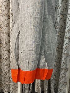 Gray Embroidered Kurta with Orange Floral Detail