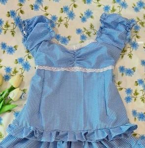 Coquette Blue Gingham Babydoll Top