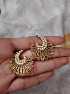 Elegant Pearl & Gold Statement Earrings